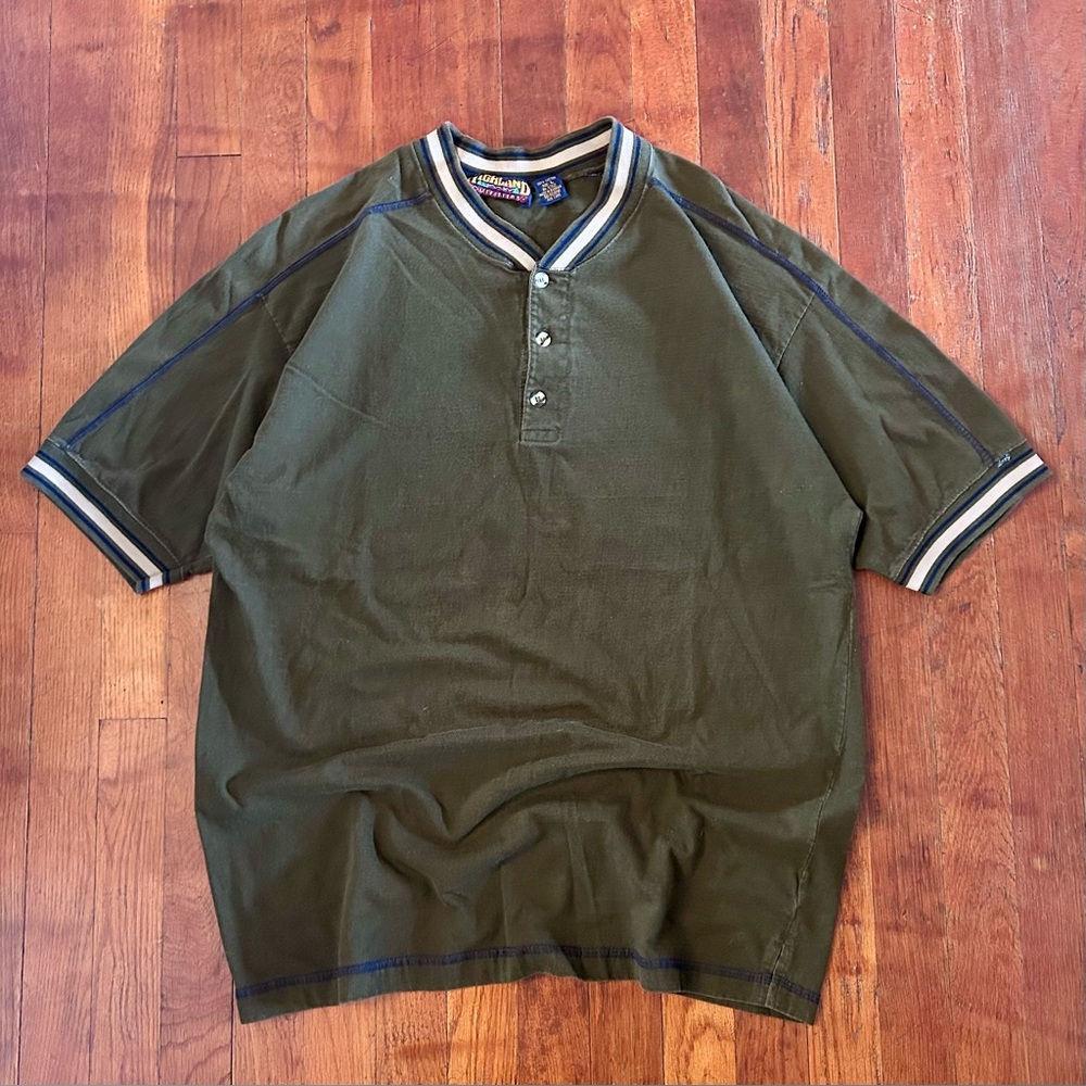 Vintage Highland Outfitters ‘90s Preppy Green Blue Ringer Henley T-shirt L